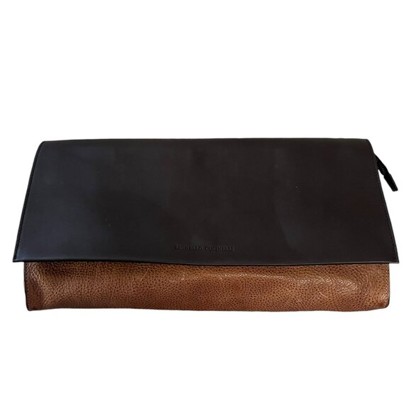 Brunello Cucinelli Leather Clutch Colorblock Brown Tan NWT - Picture 11 of 16